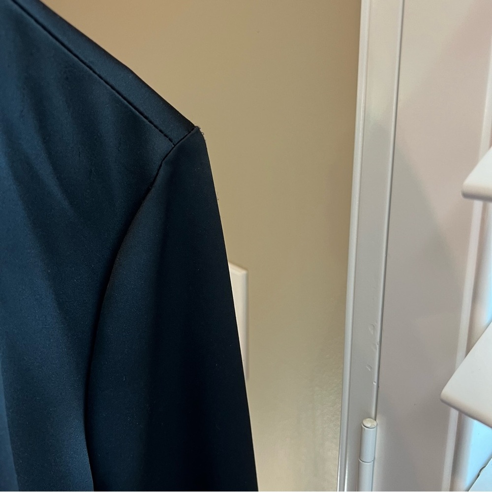 Talbots Satin Full Length Trench Coat French Cuffs Wide Belt XL Black Lined - Picture 14 of 14